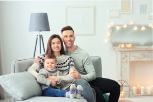 family in warm house during the winter