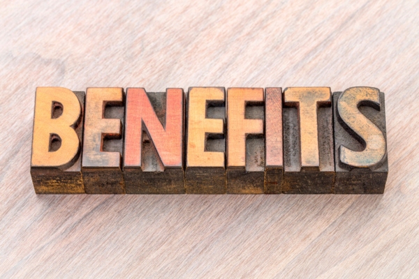 BENEFITS spelled using wooden letterpress depicting Efficiency Standards